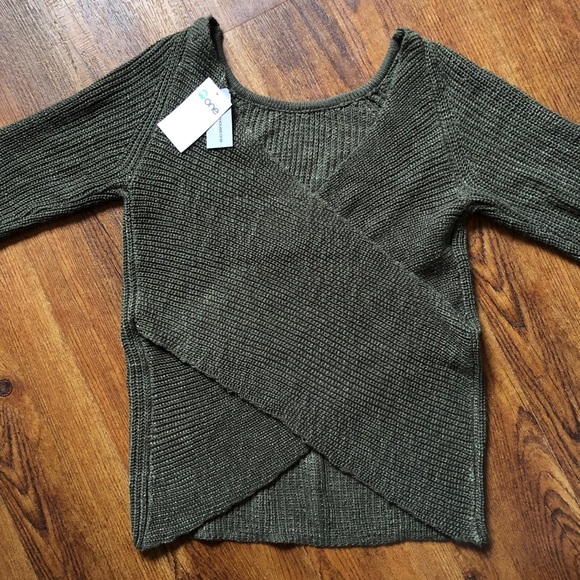 Olive Green Knitted Wrap Back Sweater - Picture 5 of 9